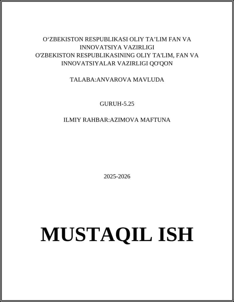 O'ZBEKISTON RESPUBLIKASI OLIY TA’LIM FAN VA INNOVATSIYA VAZIRLIGI 1