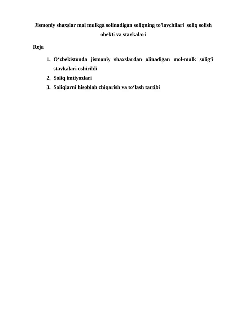 Mol-mulk solig'i stavkalari 1