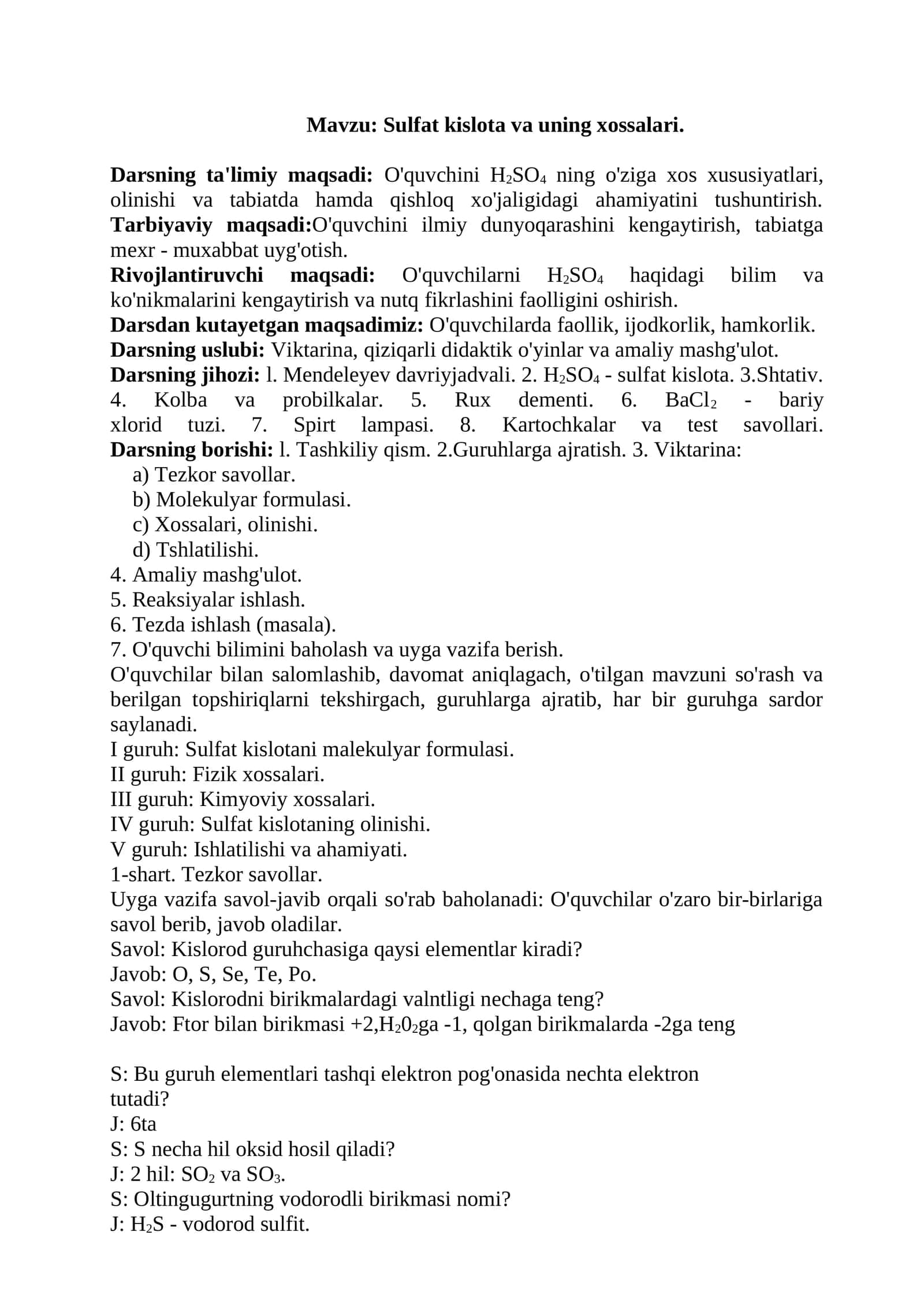 Sulfat kislota va uning xossalari 1