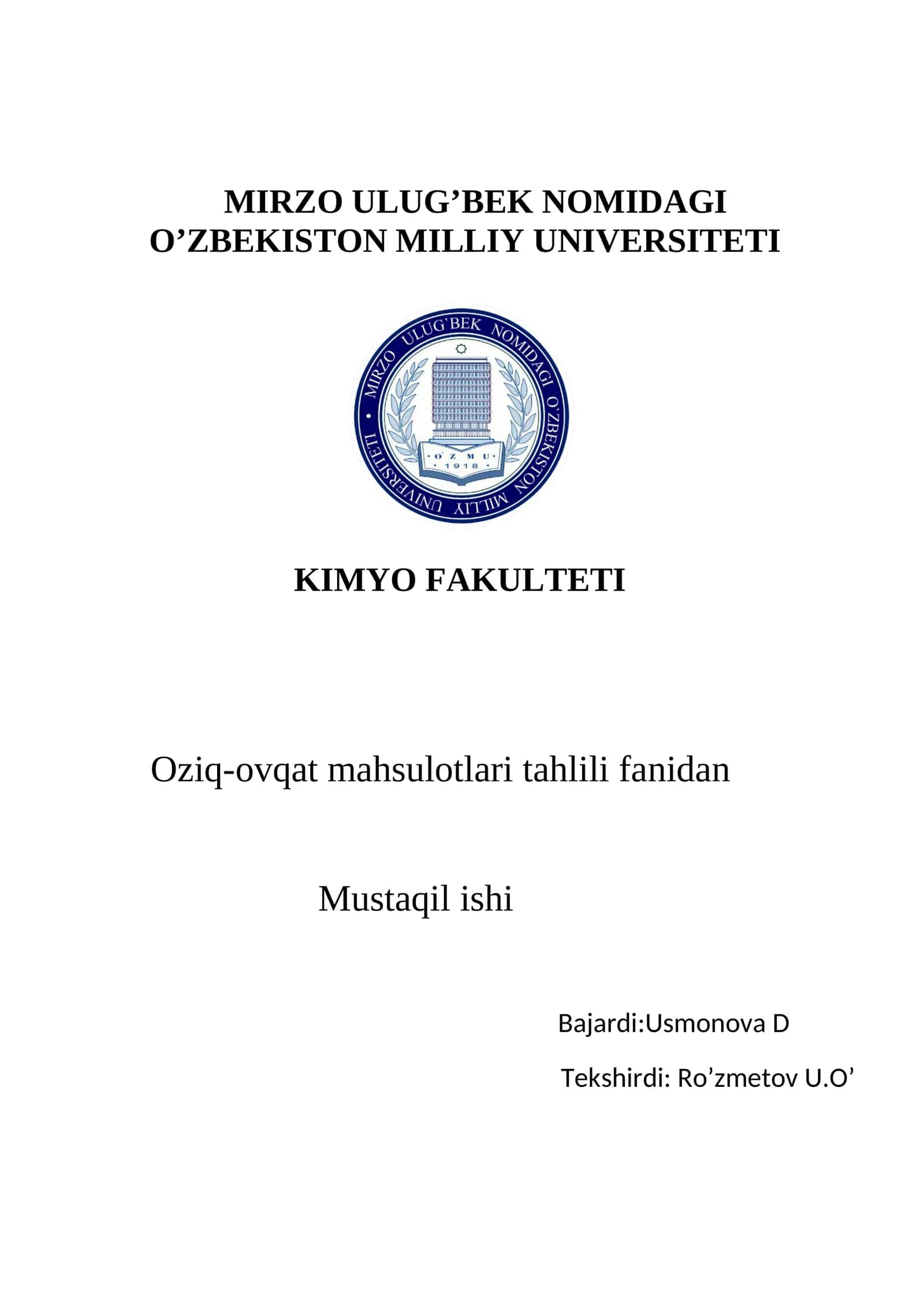 Oziq-ovqat mahsulotlari tahlili fanidan 1
