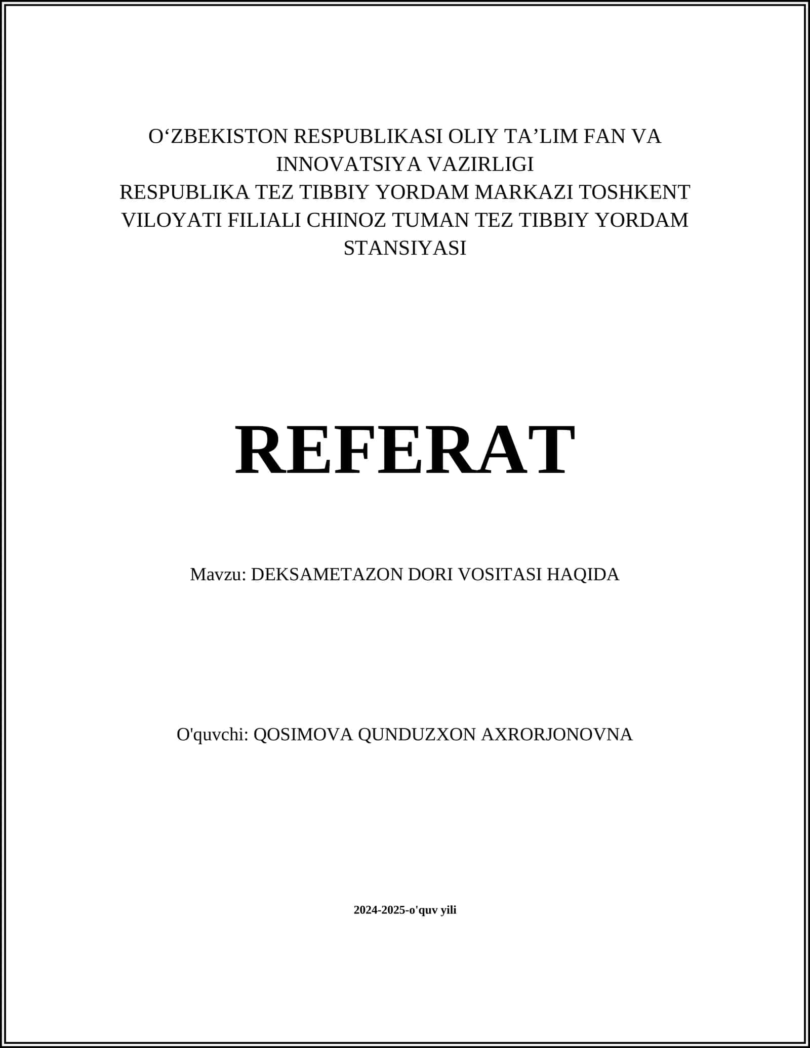 DEKSAMETAZON DORI VOSITASI 1