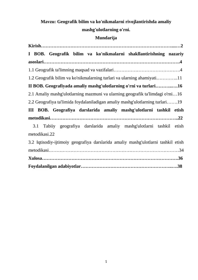 Geografiya darslarida amaliy mashg'ulotlarni tashkil etish metodikasi 1