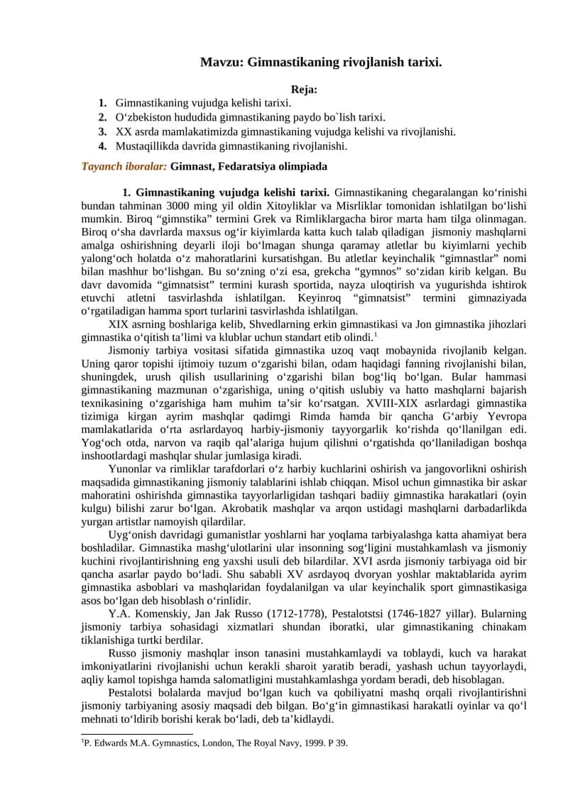 Gimnastikaning rivojlanish tarixi 1