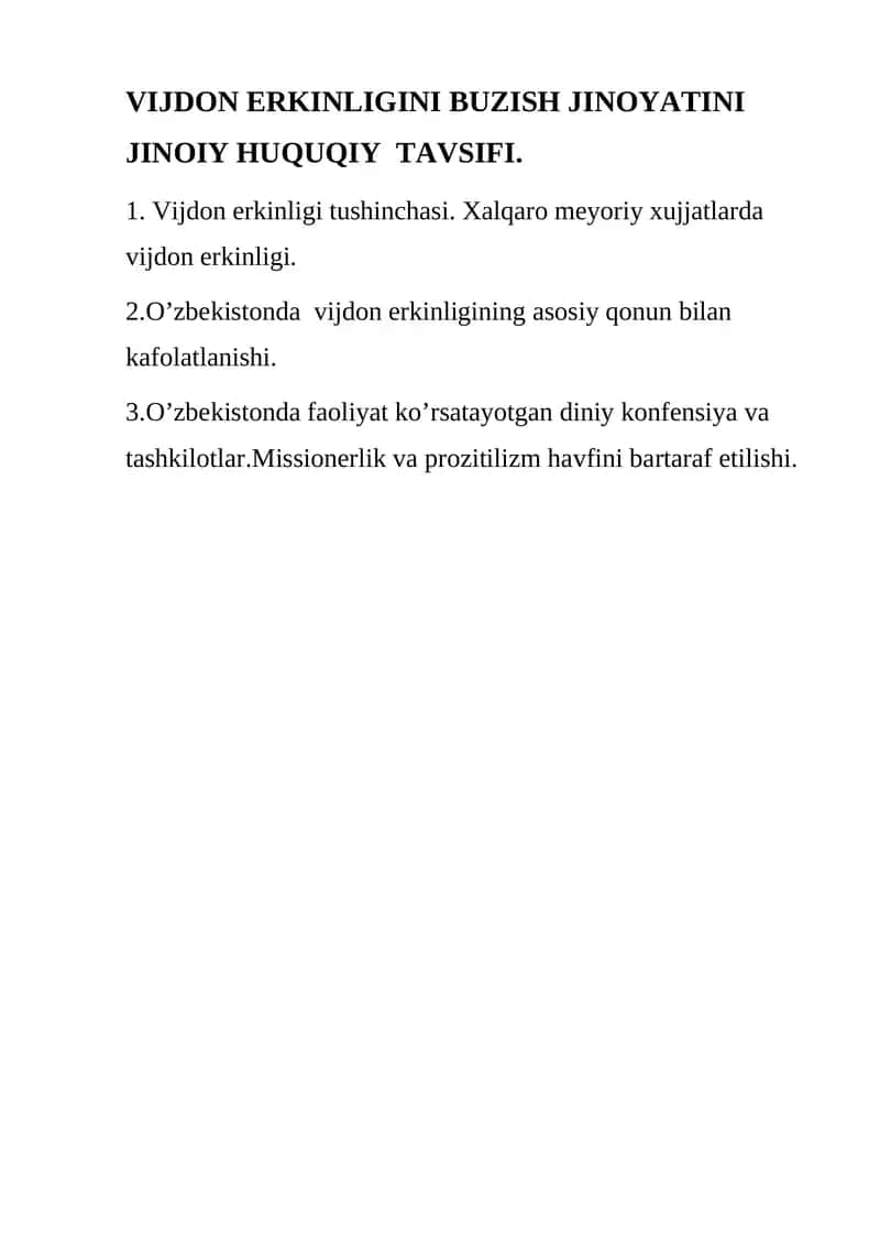Vijdon Erkinligi Buzish Jinoiy Huquqiy Tavsifi 1