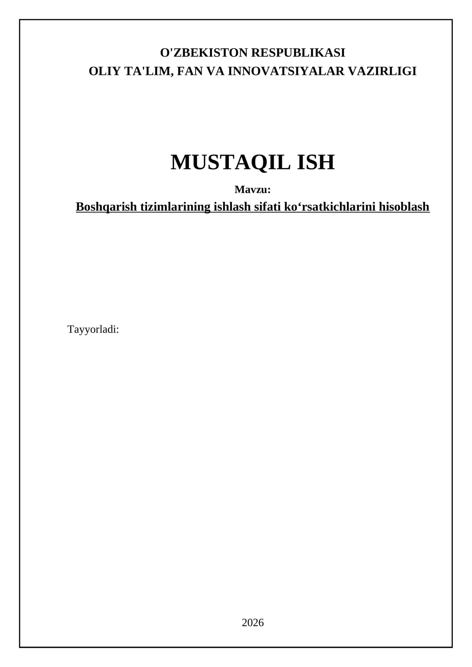 Boshqarish tizimlarining samaradorligi va samaradorligini baholash 1