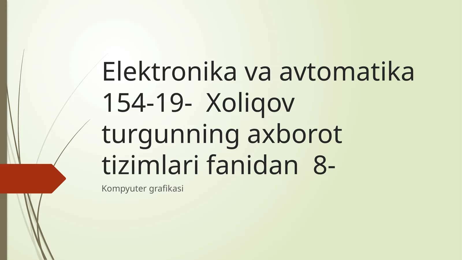 Elektronika va avtomatika 154-19- Xoliqov turgunning axborot tizimlari fanidan 8-Kompyuter grafikasi 1