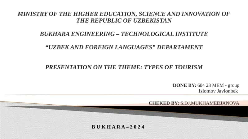 Types of Tourism Presentation 1