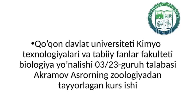 Zoologiya bo'limi kurs ishi 1