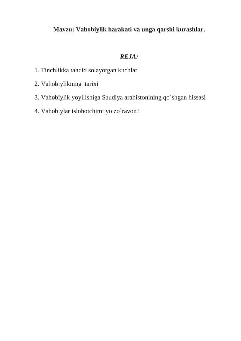 Vahobiylik harakati va unga qarshi kurashlar 1