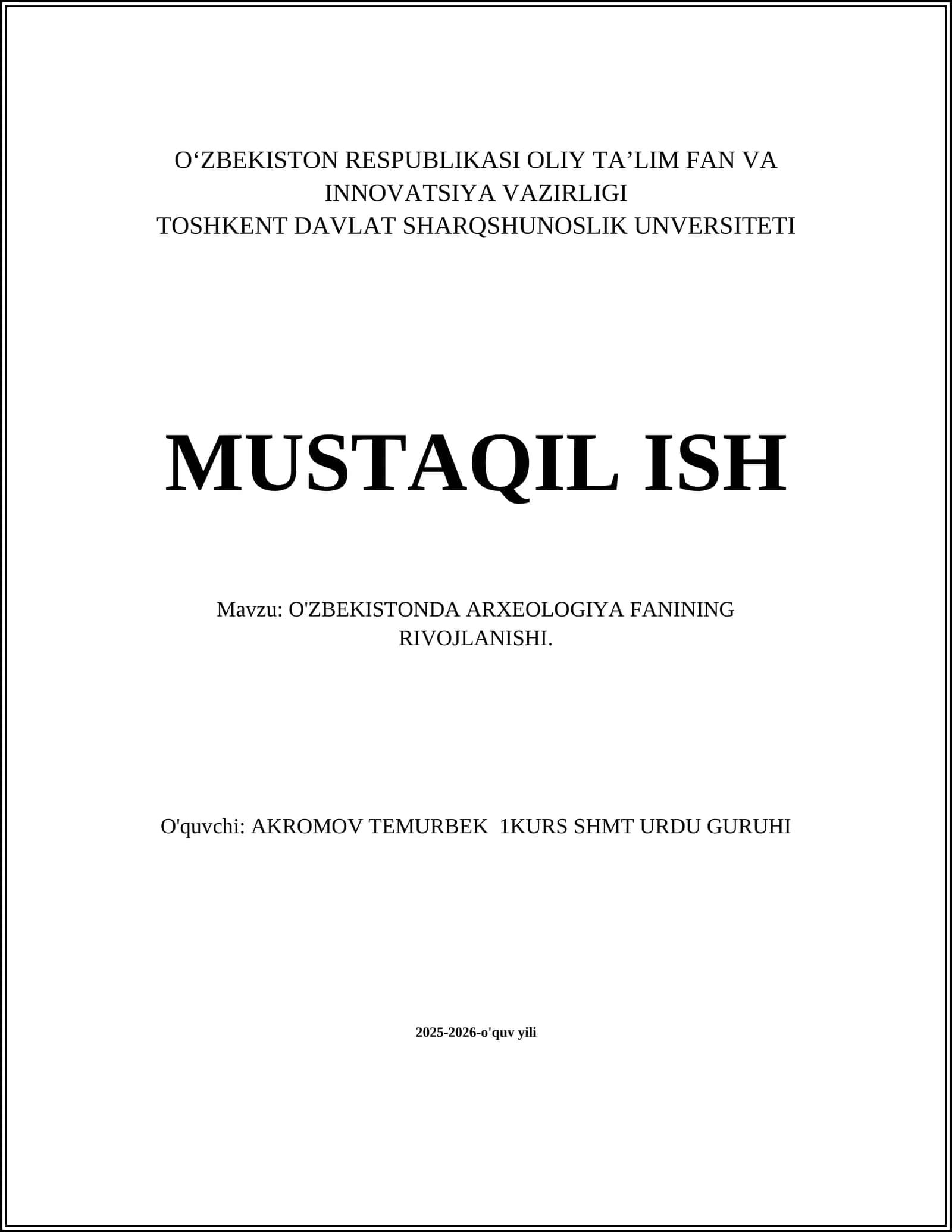 O'ZBEKISTONDA ARXEOLOGIYA FANINING RIVOJLANISHI 1