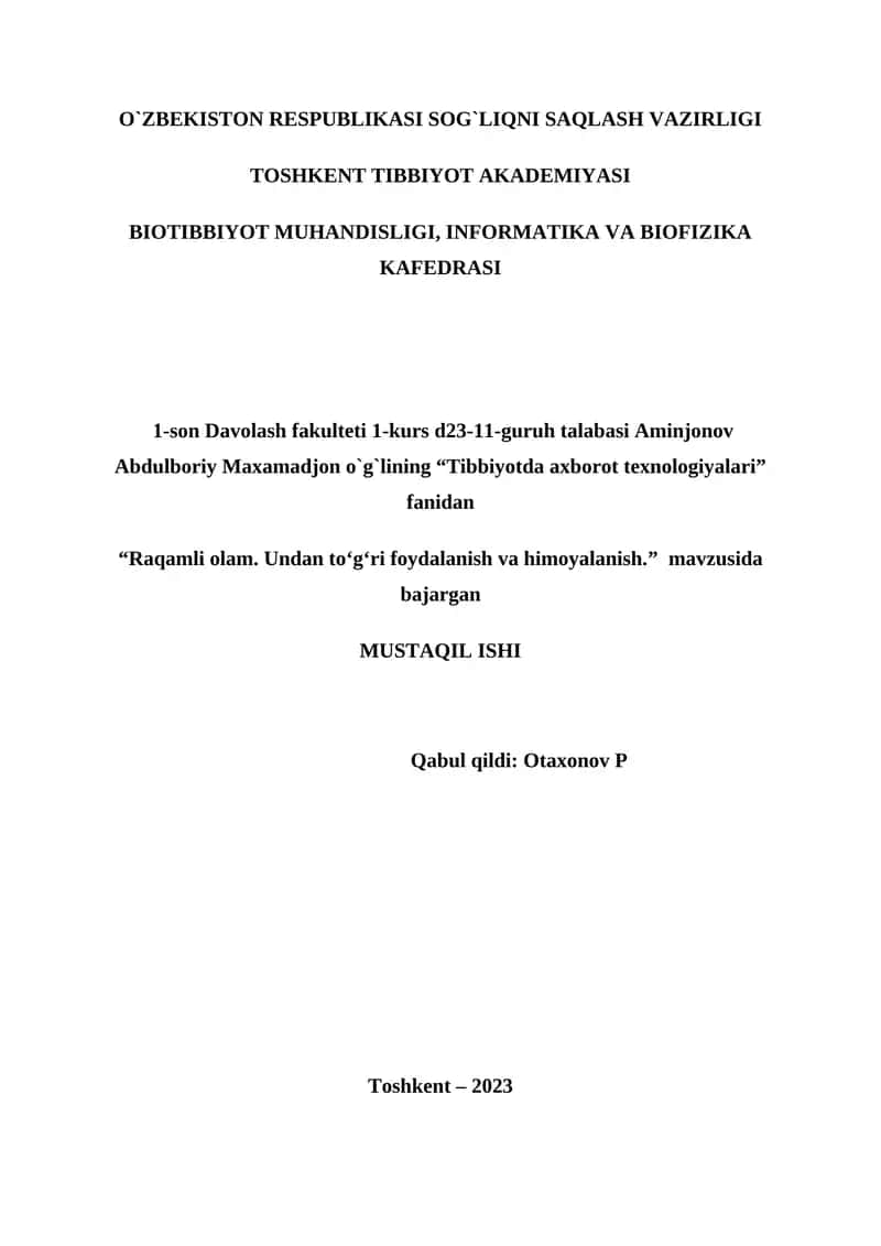 Tibbiyotda axborot texnologiyalari 1