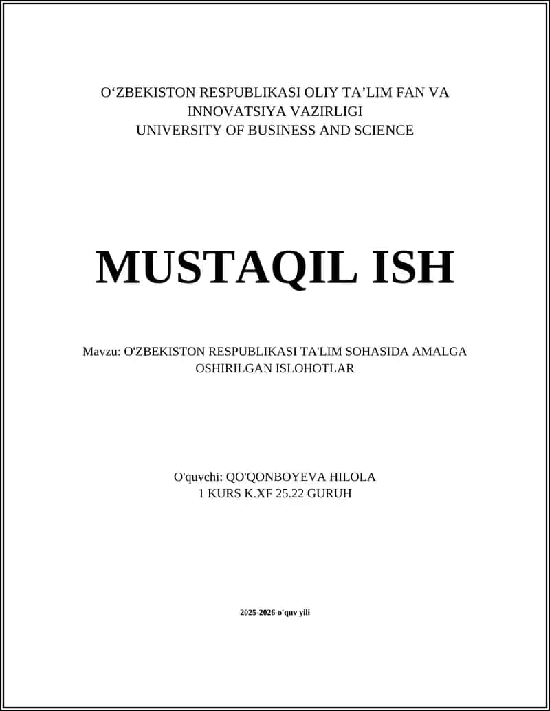 OʻZBEKISTON RESPUBLIKASI TA'LIM SOHASIDA AMALGA OSHIRILGAN ISLOHOTLAR 1