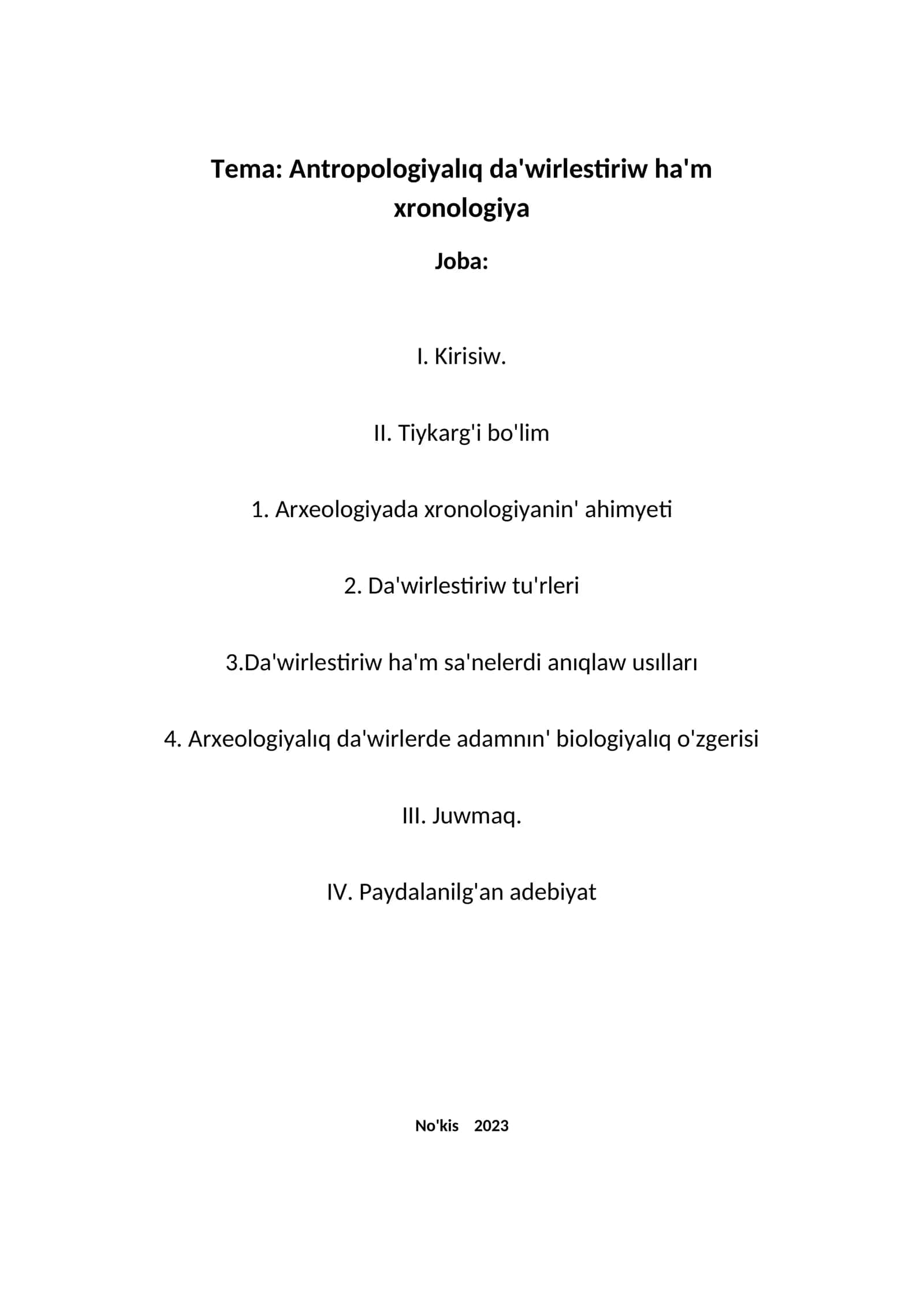 Antropologiyalıq da'wirlestiriw ha'm xronologiya 1