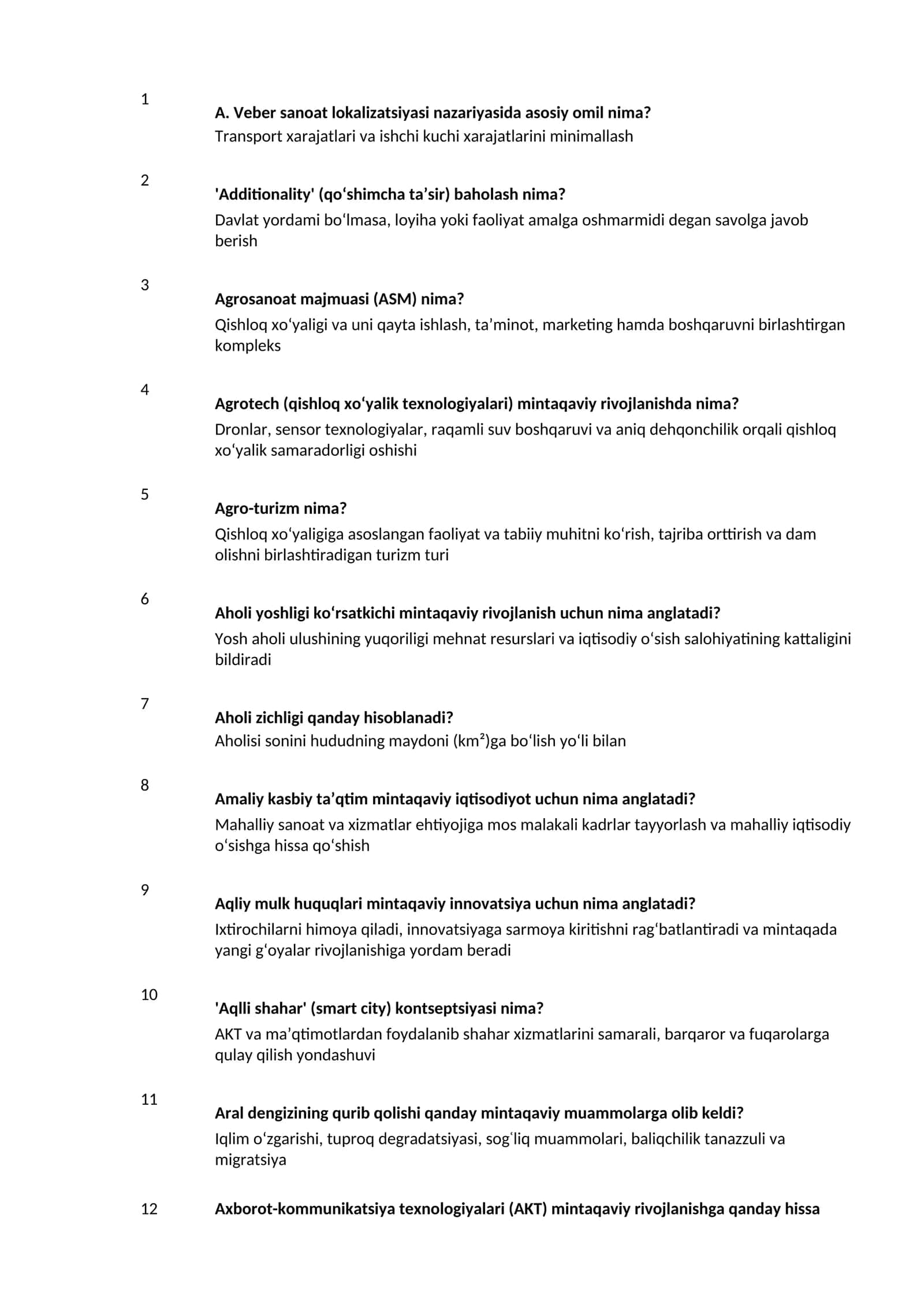 Mintaqaviy iqtisodiyot fanidan 248 ta savol-javoblar to‘plami 1