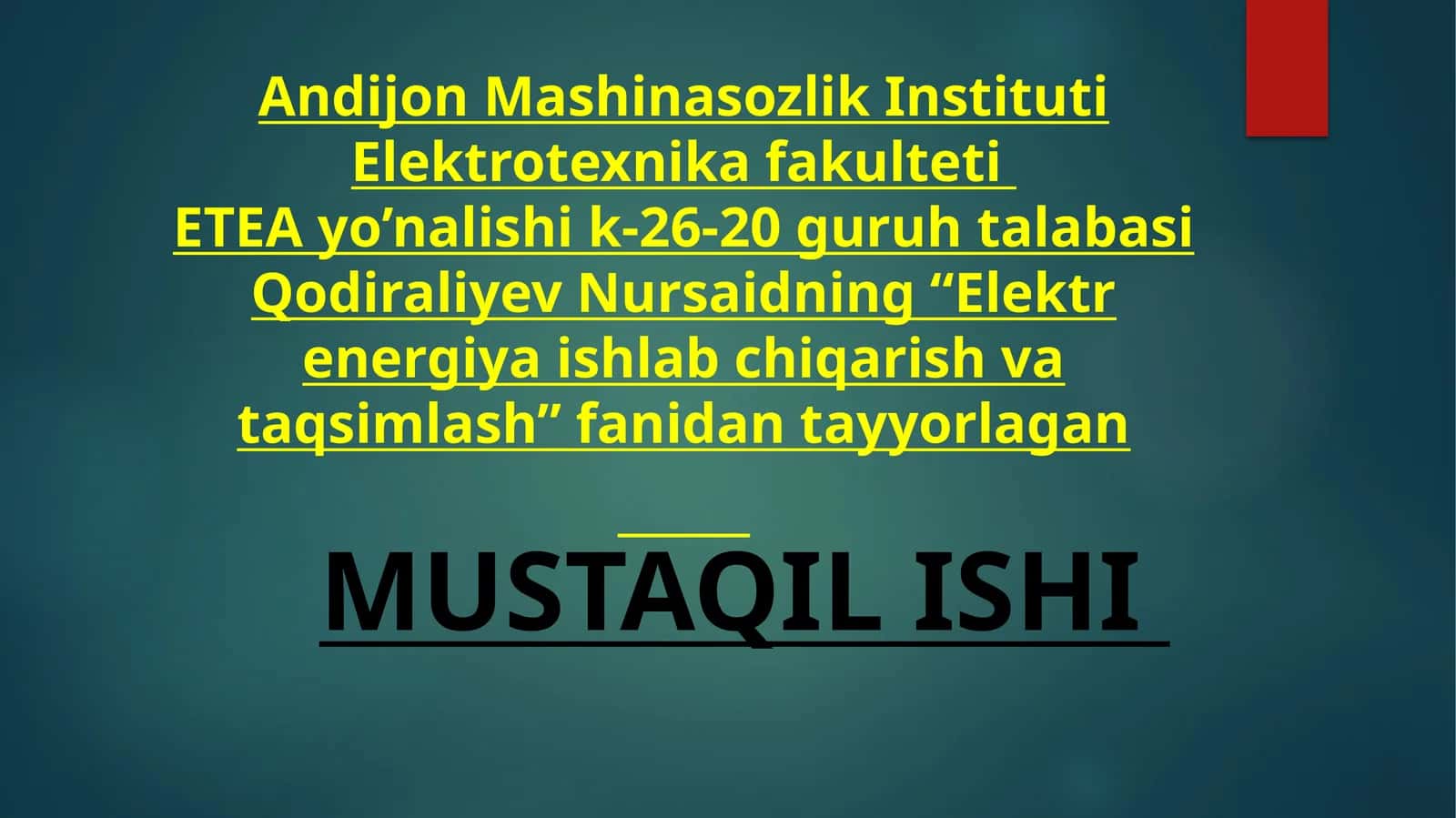 Elektrenergiya ishlab chiqarish va taqsimlash 1