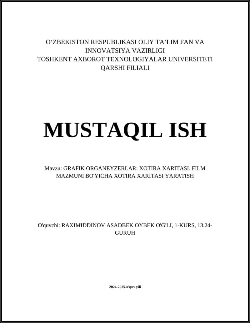 GRAFIK ORGANEYZERLAR: XOTIRA XARITASI. FILM MAZMUNI BO'YICHA XOTIRA XARITASI YARATISH 1