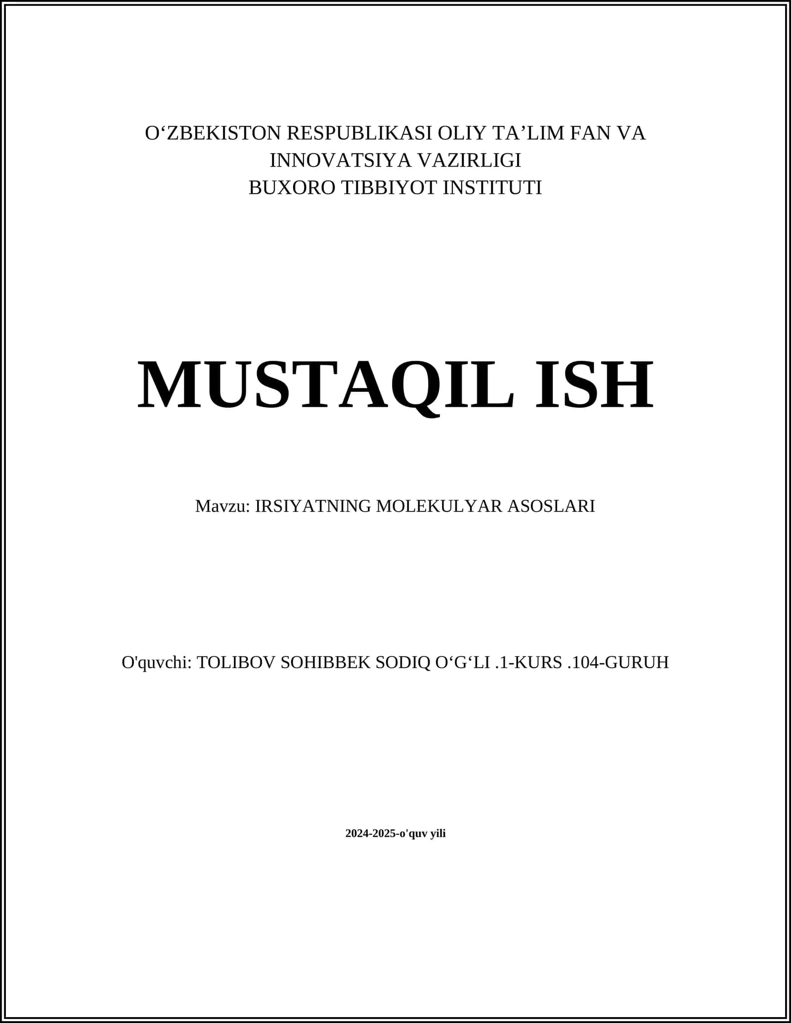 IRSIYATNING MOLEKULYAR ASOSLARI 1