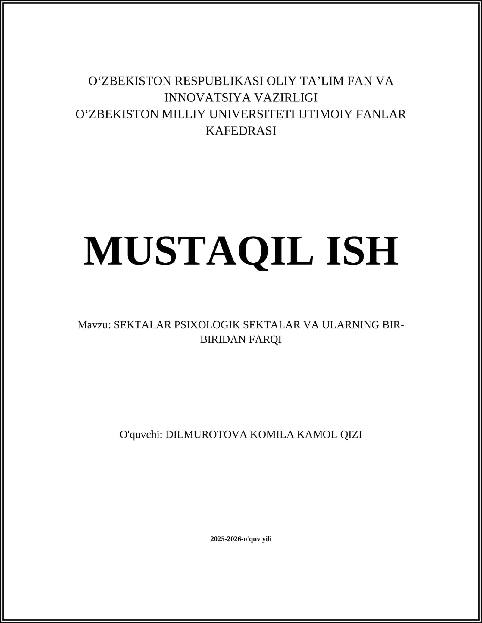 SEKTALAR PSIXOLOGIK SEKTALAR VA ULARNING BIR-BIRIDAN FARQI 1