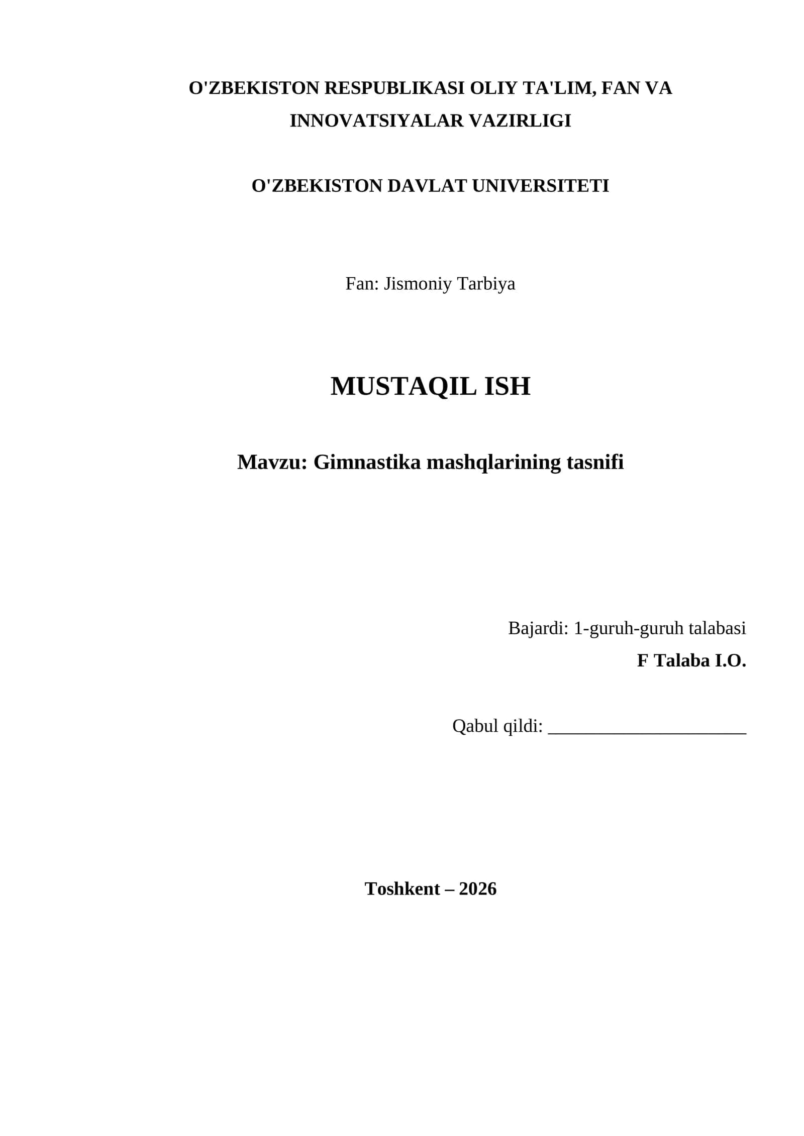 Gimnastika mashqlarining tasnifi 1