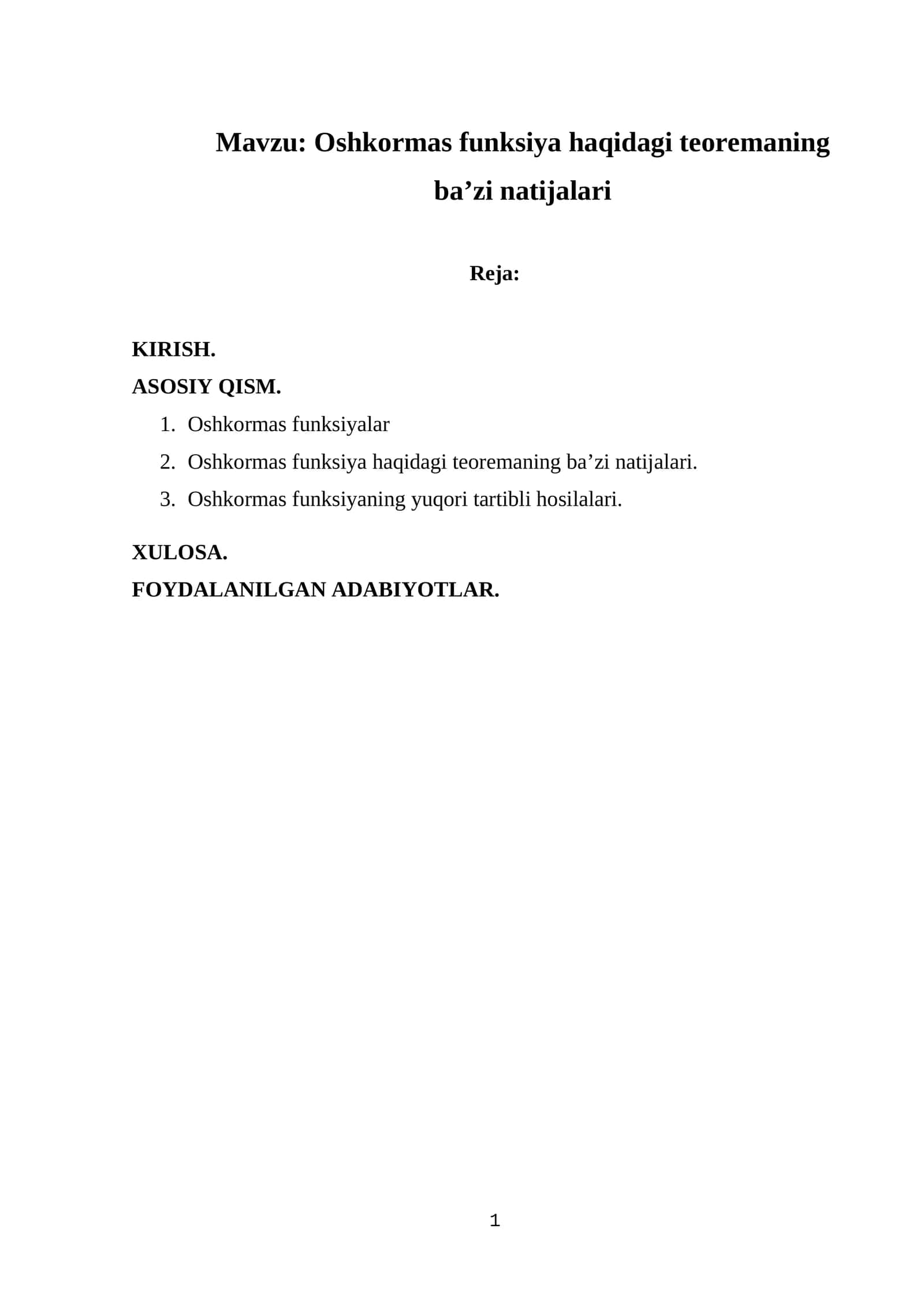 Oshkormas funksiya haqidagi teoremaning ba’zi natijalari 1