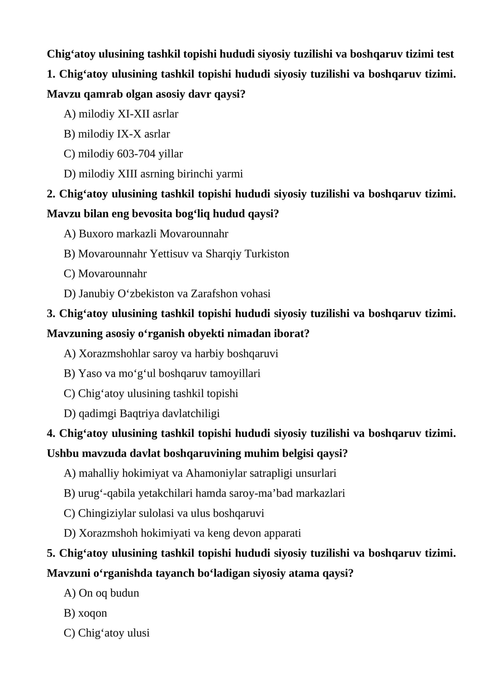 Chig‘atoy ulusining tashkil topishi hududi siyosiy tuzilishi va boshqaruv tizimi 1