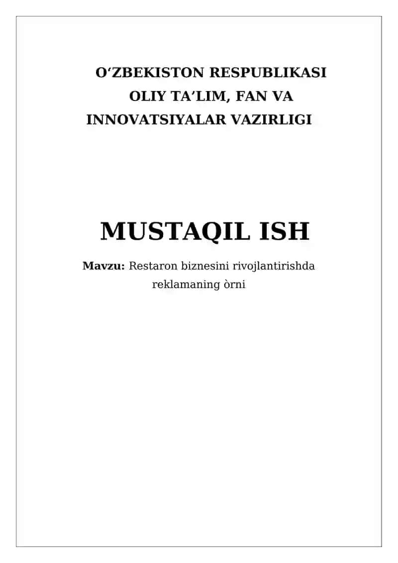 Restoran biznesini rivojlantirishda reklamaning òrni