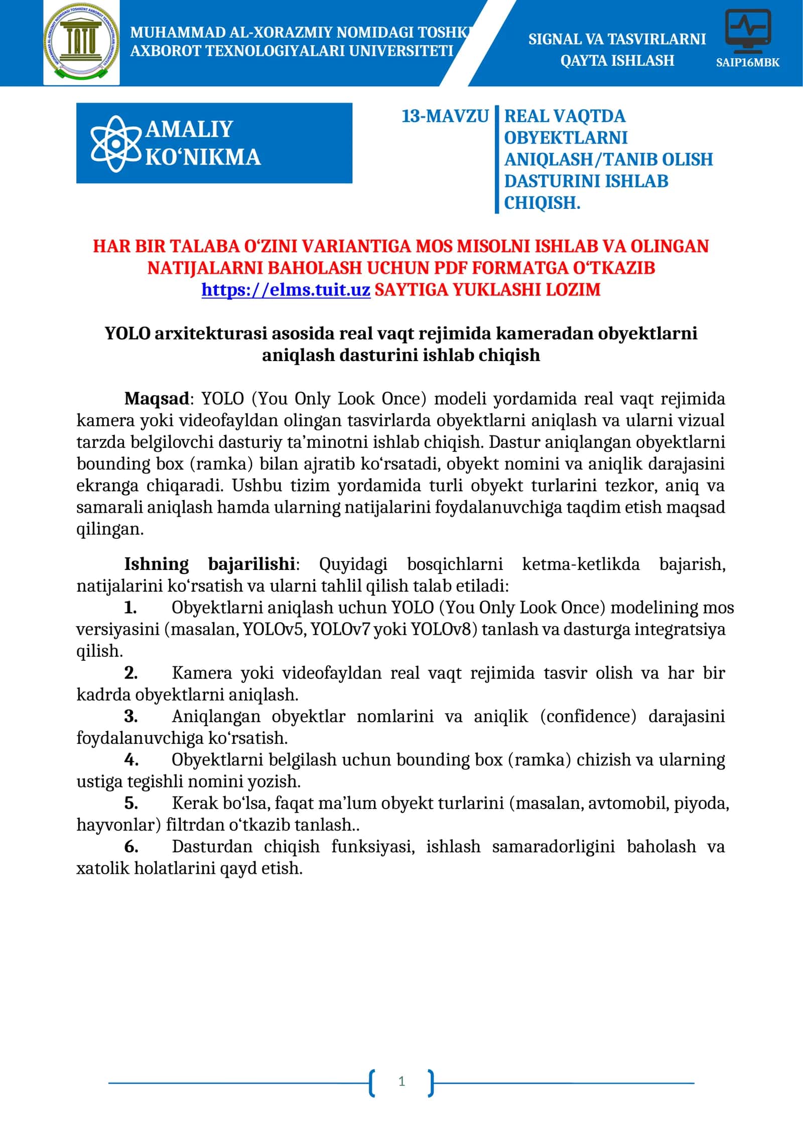 YOLO arxitekturasi asosida real vaqt rejimida kameradan obyektlarni aniqlash dasturini ishlab chiqish 1