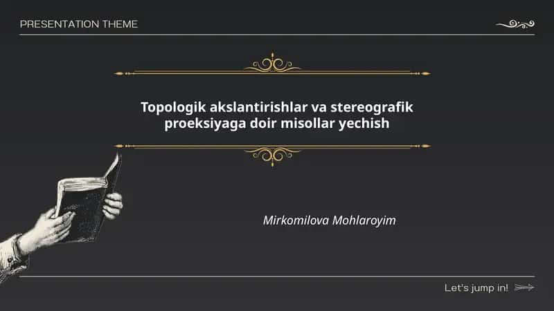 Topologik akslantirishlar va stereografik proeksiyaga doir misollar yechish 1