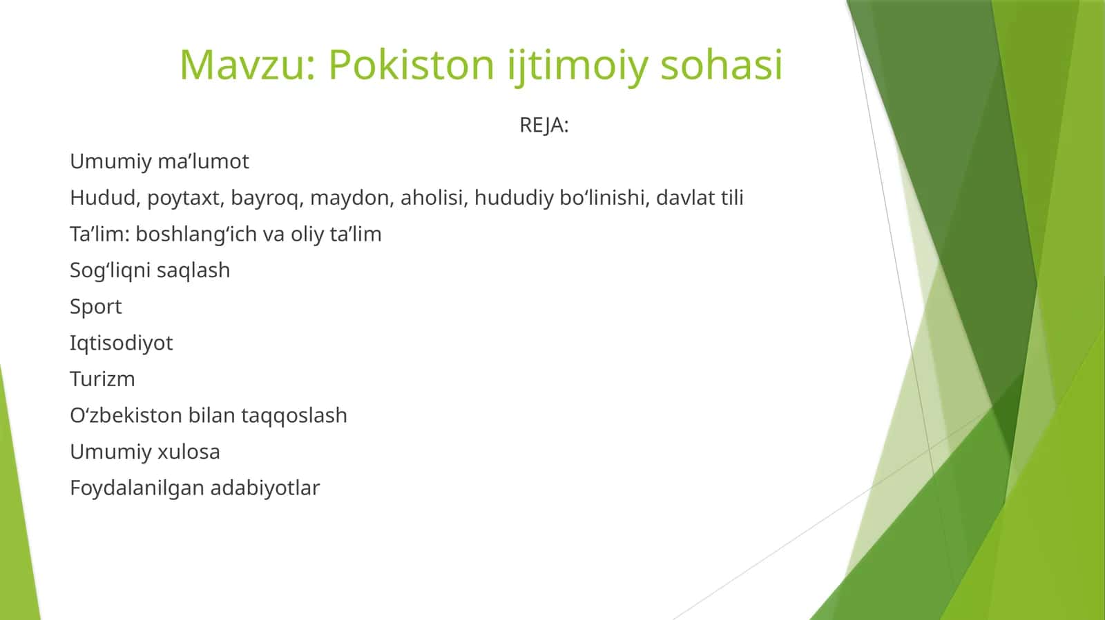 Pokistonning Ijtimoiy Sohalari 1