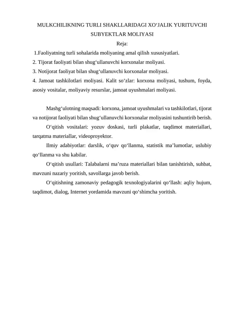 MULKCHILIKNING TURLI SHAKLLARIDAGI XO‘JALIK YURITUVCHI SUBYEKTLAR MOLIYASI 1