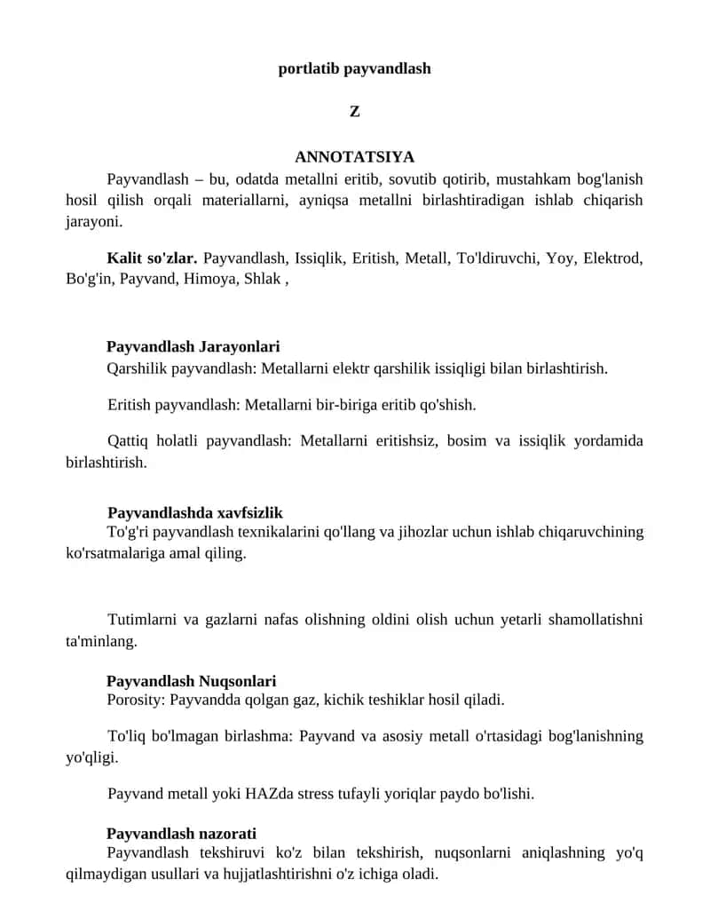 Portlatib payvandlash 1