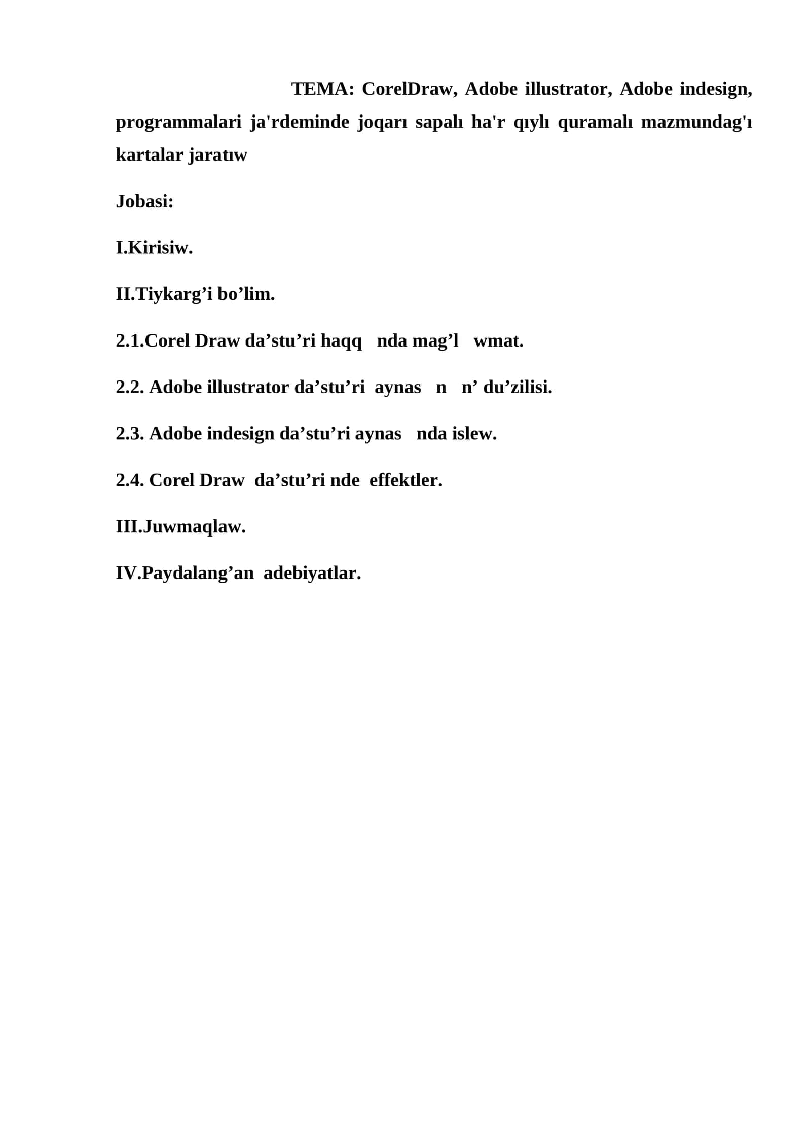 CorelDraw, Adobe illustrator, Adobe indesign, programmalari ja'rdeminde joqarı sapalı ha'r qıylı quramalı mazmundag'ı kartalar jaratıw 1