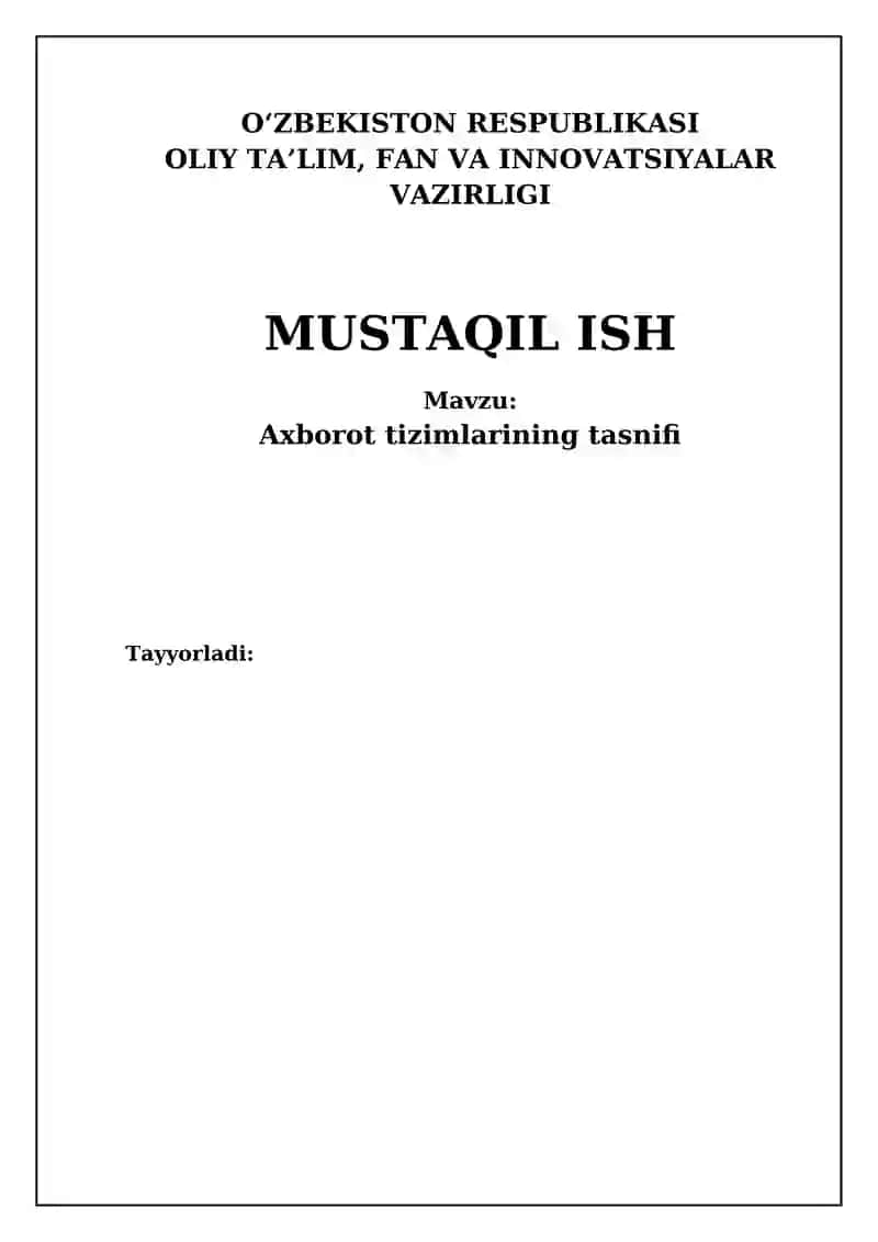 Axborot tizimlarining tasnifi