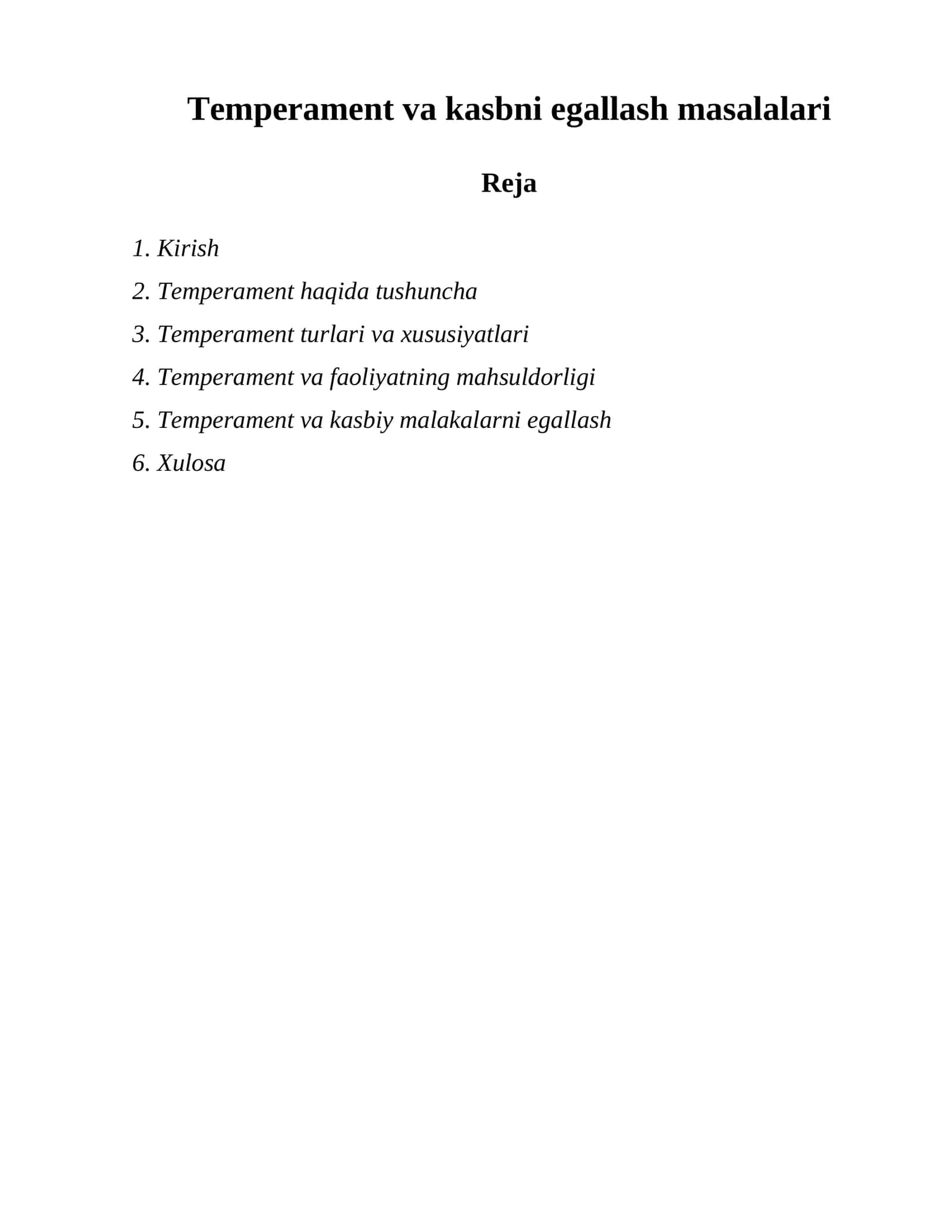 Temperament va kasbni egallash masalalari 1