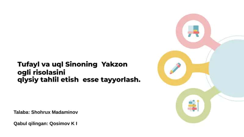 Tufail va Uql Sinoning Yakzon o'g'li risolasini qlysiy tahlil etish esse 1