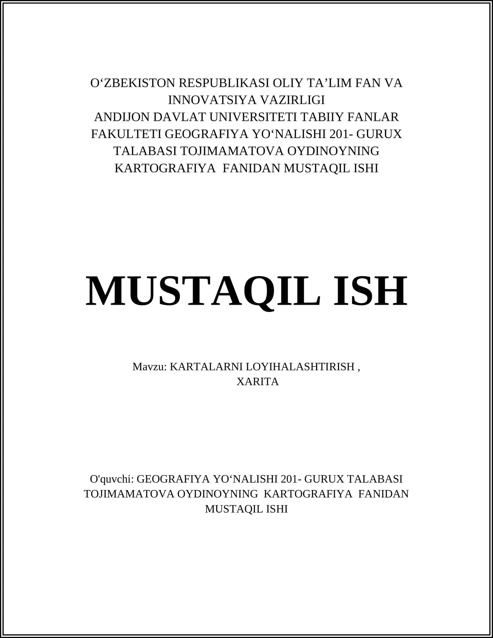 KARTALARNI LOYIHALASHTIRISH 1