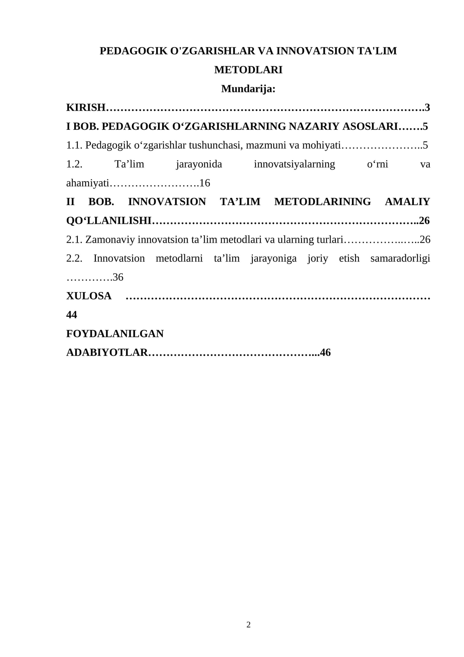 PEDAGOGIK O'ZGARISHLAR VA INNOVATSION TA'LIM METODLARI 1