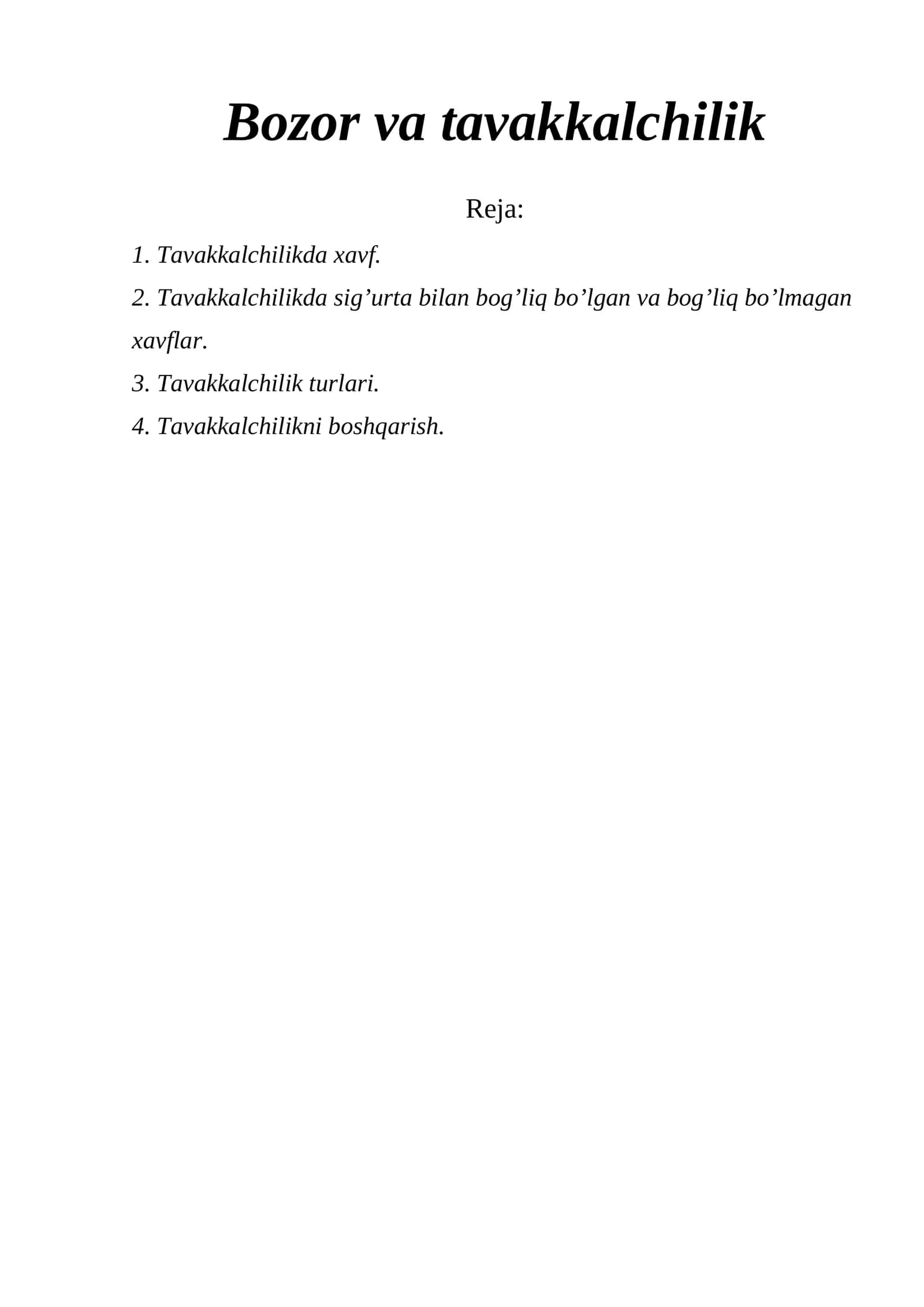 Bozor va tavakkalchilik 1