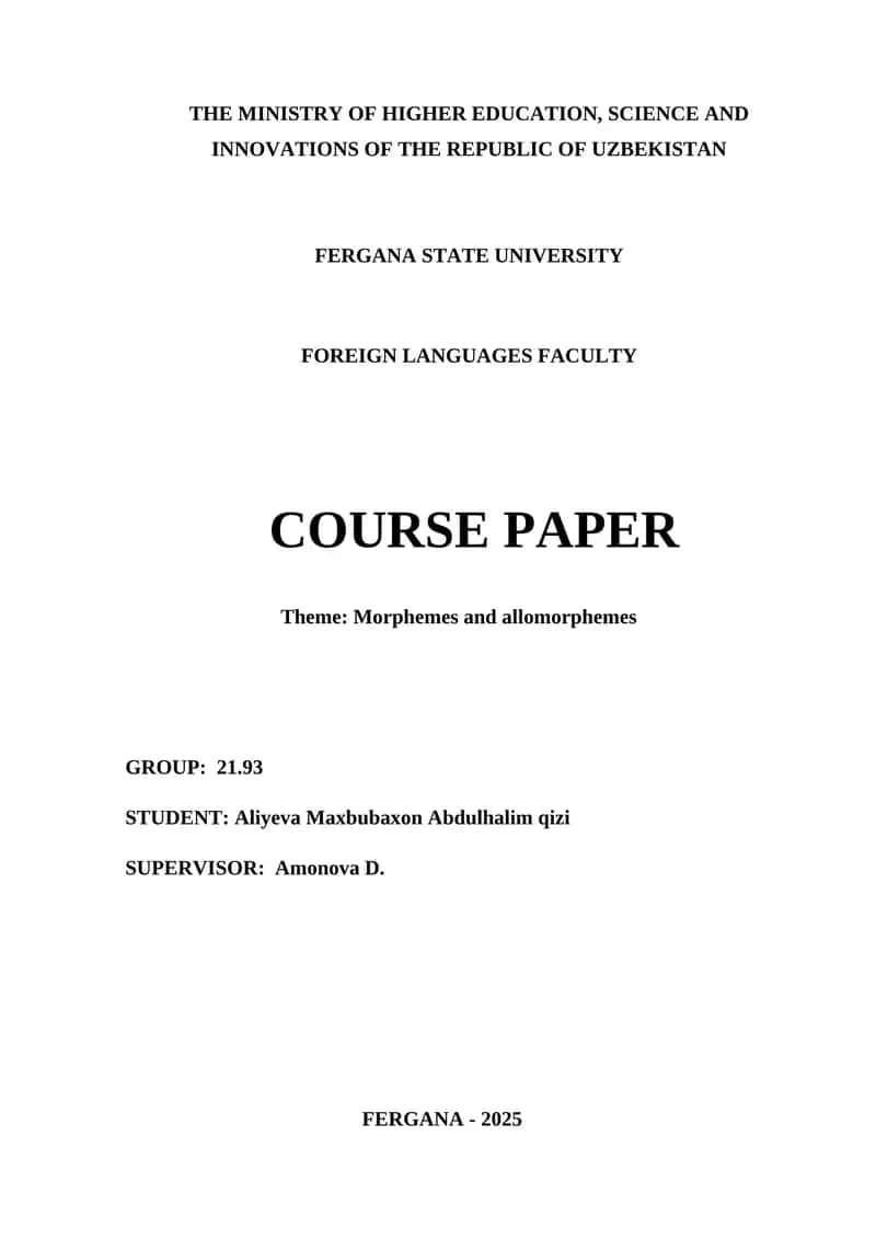 Course Paper on Morphemes and Allomorphemes 1