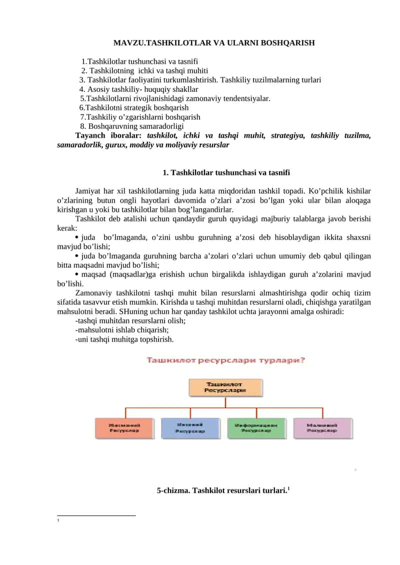 Tashkilotlar va Ularni Boshqarish 1