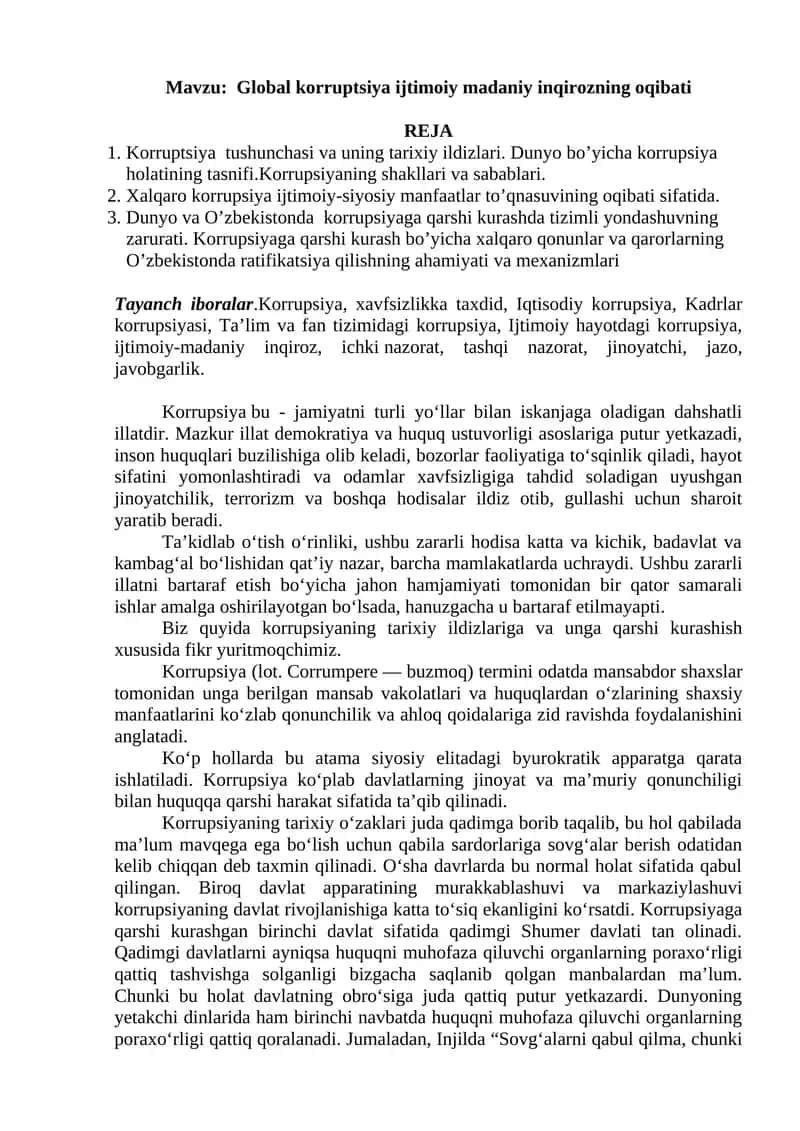 Global korruptsiya ijtimoiy madaniy inqirozning oqibati 1