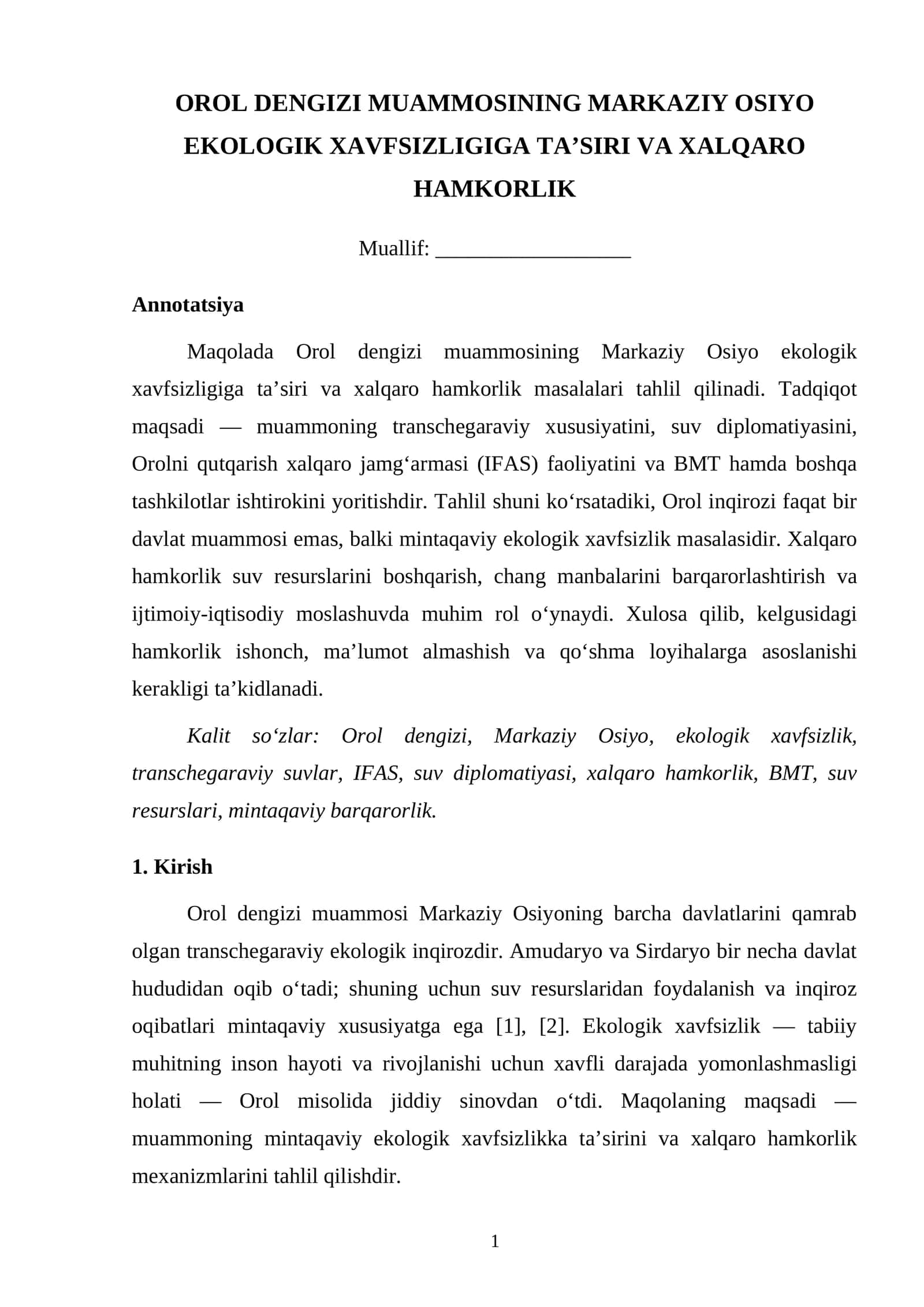 OROLBO‘YI HUDUDIDA EKOLOGIK MUAMMOLARNI KAMAYTIRISH VA TABIIY MUHITNI TIKLASH CHORALARI 1