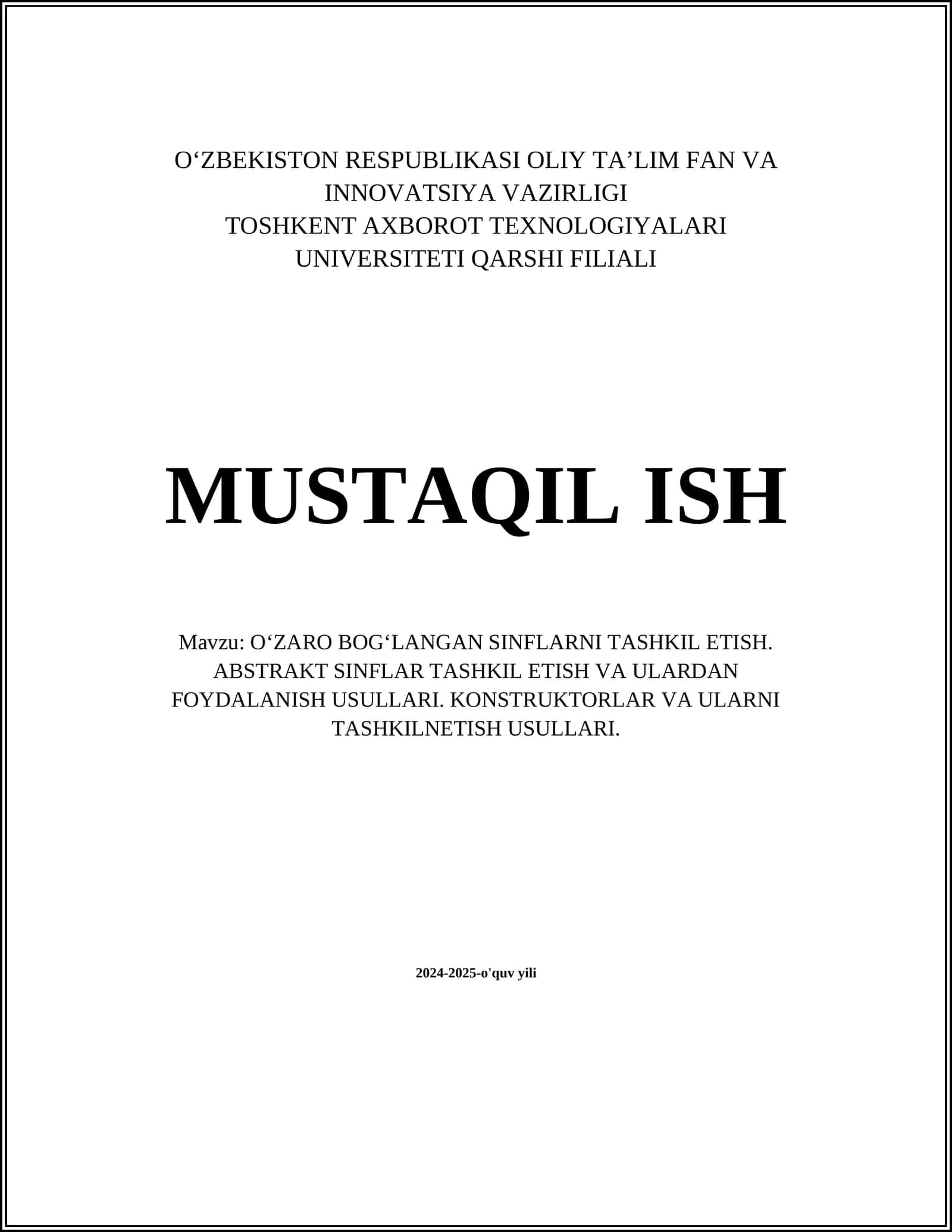 O‘ZARO BOG‘LANGAN SINFLARNI TASHKIL ETISH 1
