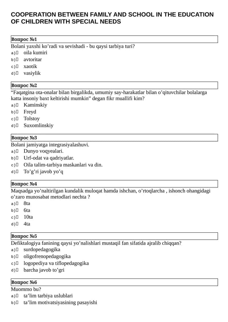 COOPERATION BETWEEN FAMILY AND SCHOOL IN THE EDUCATION OF CHILDREN WITH SPECIAL NEEDS 1