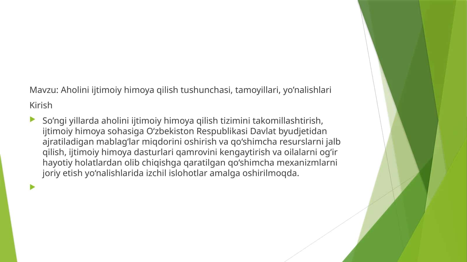 Aholini ijtimoiy himoya qilish tushunchasi, tamoyillari, yo’nalishlari 1