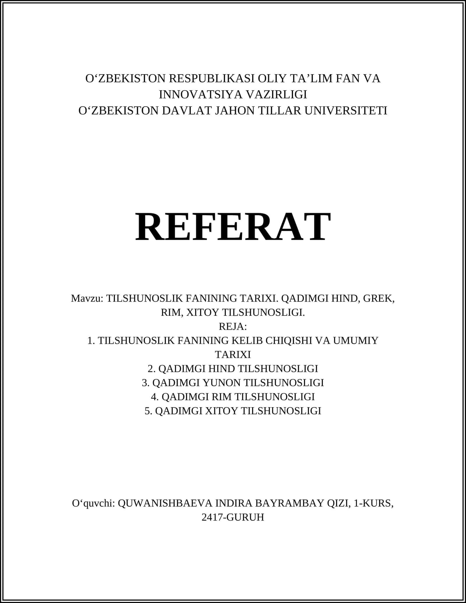 TILSHUNOSLIK FANINING TARIXI 1