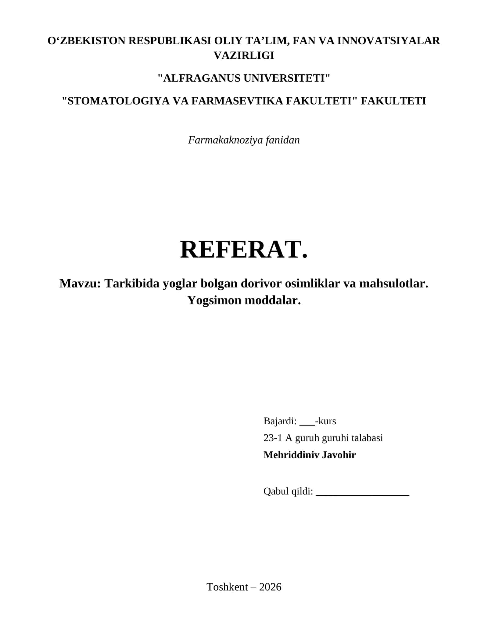 Tarkibida yoglar bolgan dorivor osimliklar va mahsulotlar. Yogsimon moddalar. 1