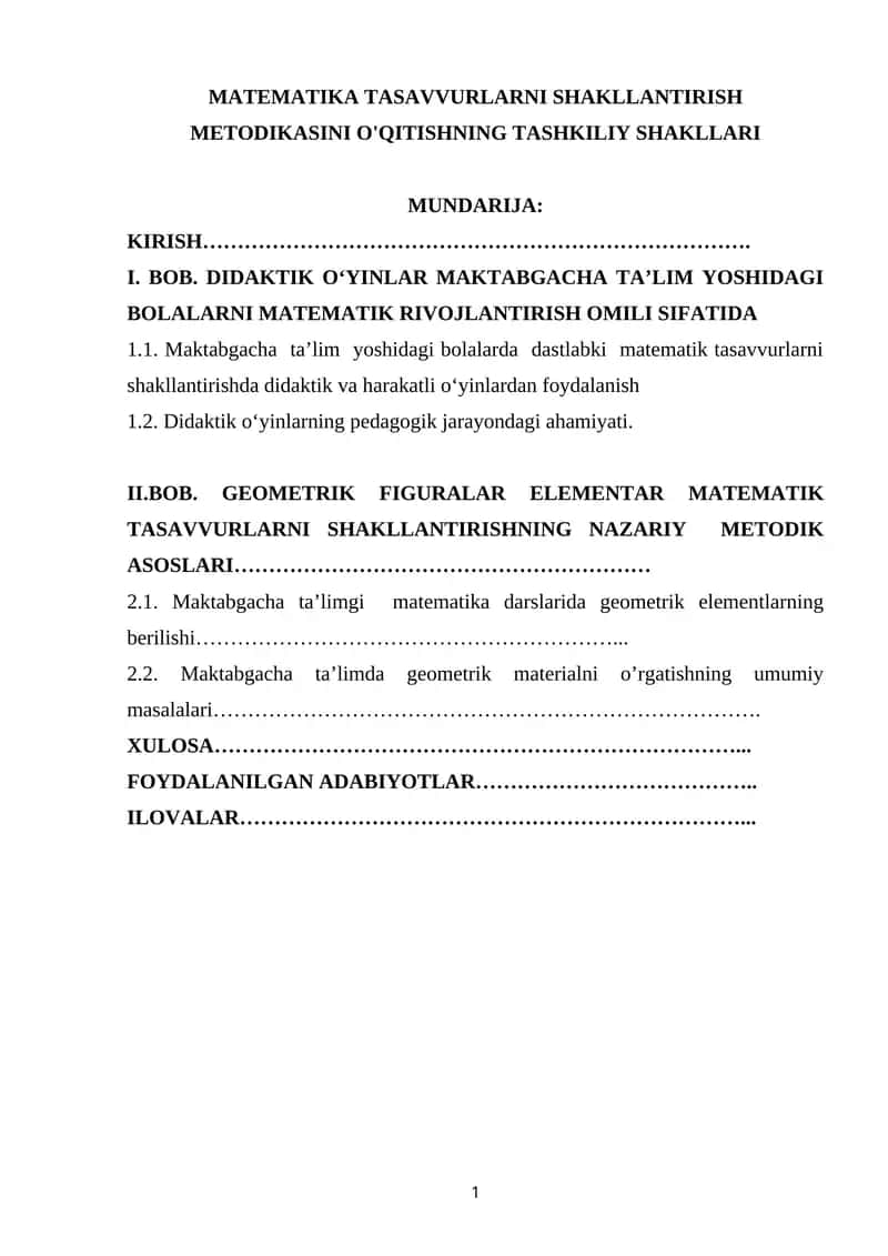 MATEMATIKA TASAVVURLARNI SHAKLLANTIRISH METODIKASI 1