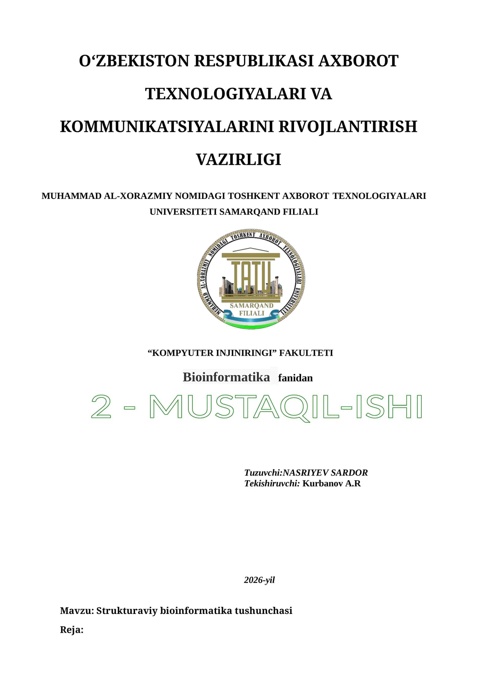 Strukturaviy bioinformatika tushunchasi 1