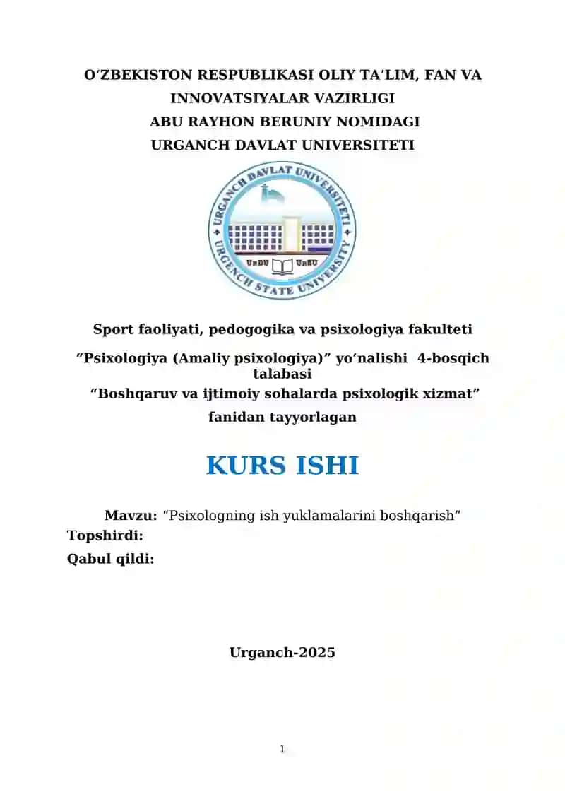 Psixologning ish yuklamalarini boshqarish 1